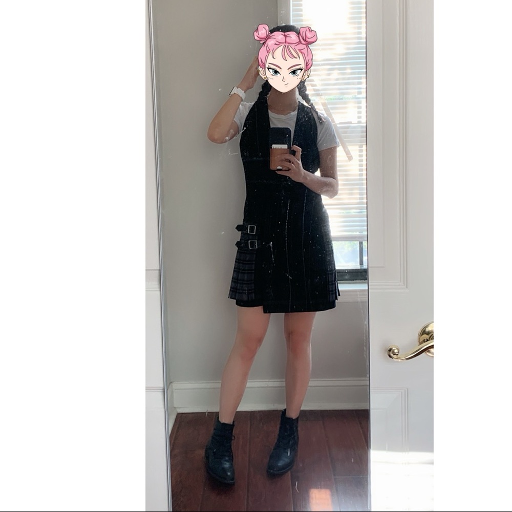Navy wool vest dress with checker pattern